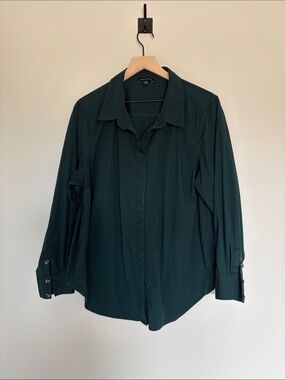 Universal Standard Hidden Button Down Long Sleeve Poplin Shirt Green 18/20